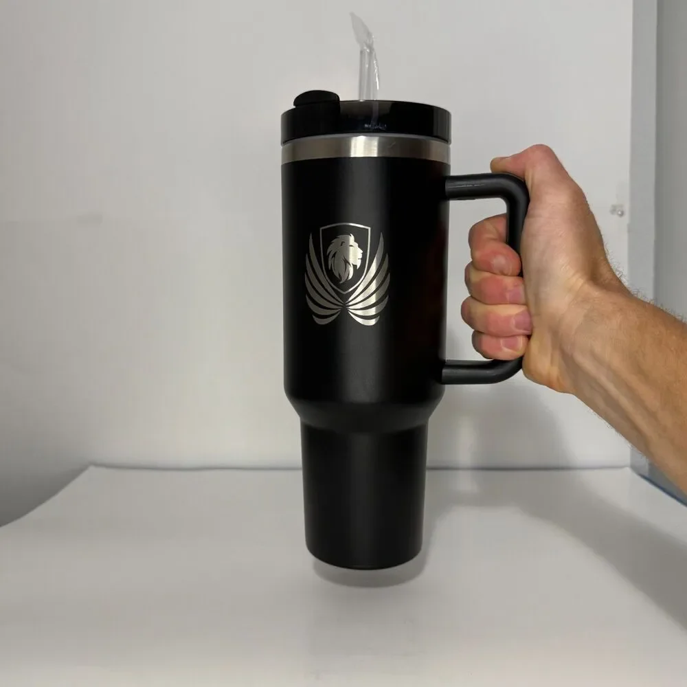 40oz Insulated Tumbler With Handle Straw Lid Black Stanley Style Travel Mug